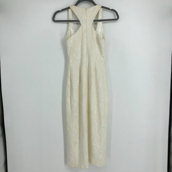 JayGodfrey White Paisley Jacquard Scoop Neck Front Slit Midi Length Dress 0 - Picture 4 of 7